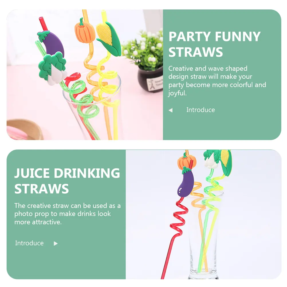 12 Pcs Vegetable Shaped Straw Juice Straws Decorative Drinking Ring Multi-function Party Funny Pvc for Kids Decoration Durable
