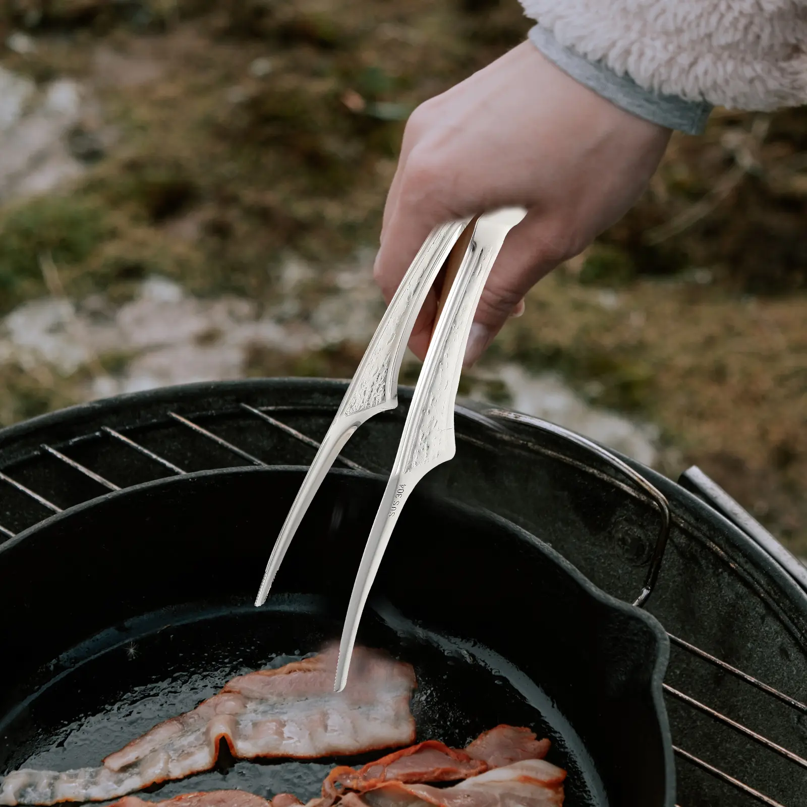 1pc Stainless Steel Food Tongs Heat Resistant Bbq Tong For Steak Bread Kitchen Use Comfortable Grip Wedding Banquet