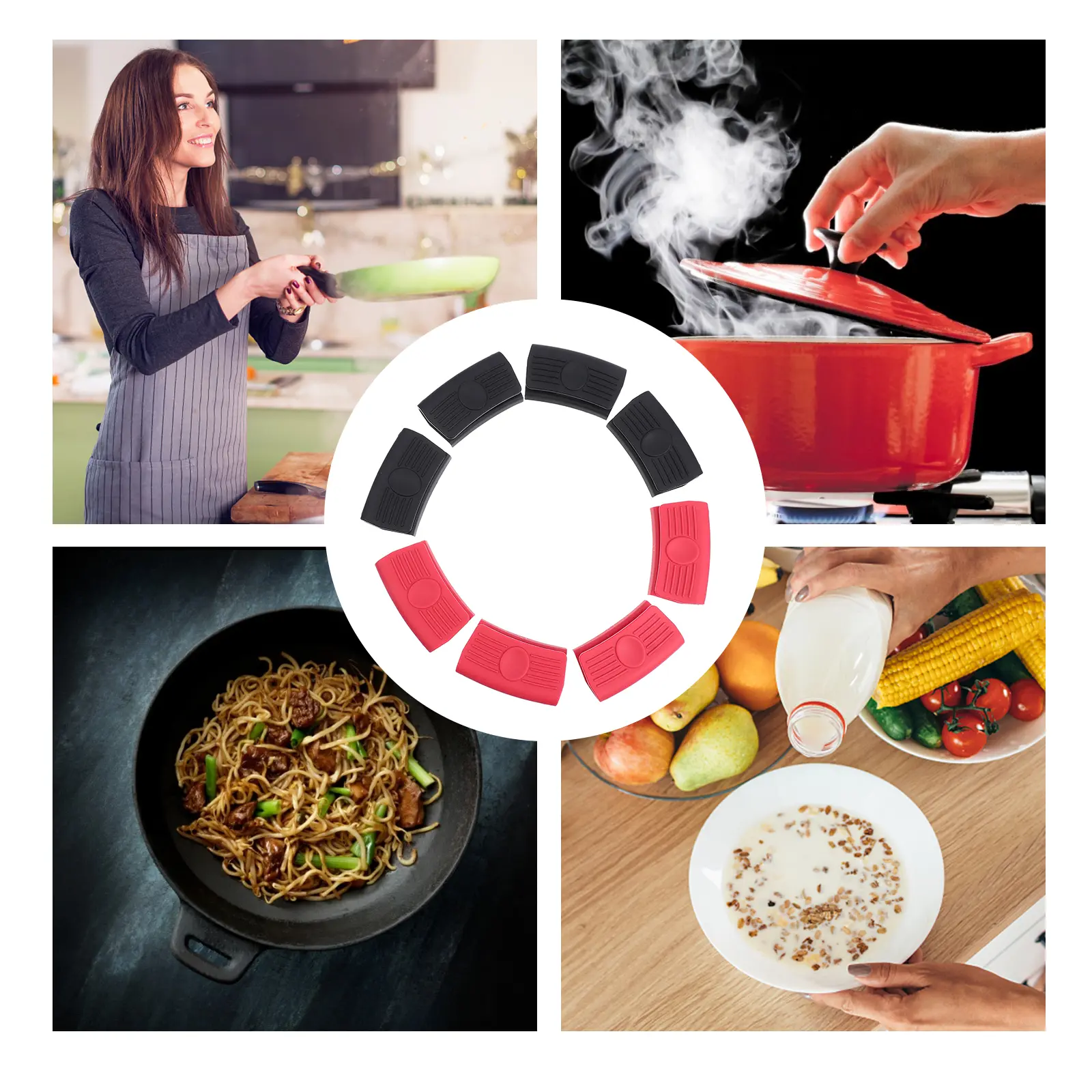 Silicone Pot Ear Clips Heat Resistant Holder Red Black Grip Handle Sleeve Scald Proof General Size for Pans