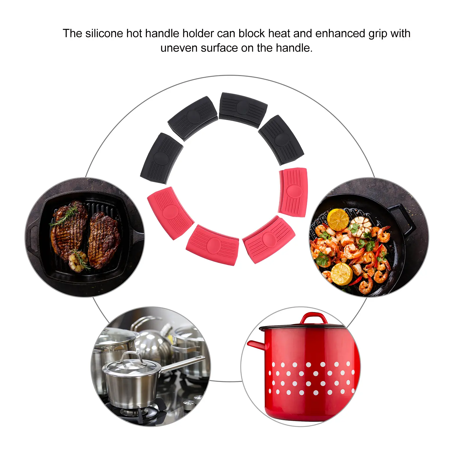 Silicone Pot Ear Clips Heat Resistant Holder Red Black Grip Handle Sleeve Scald Proof General Size for Pans