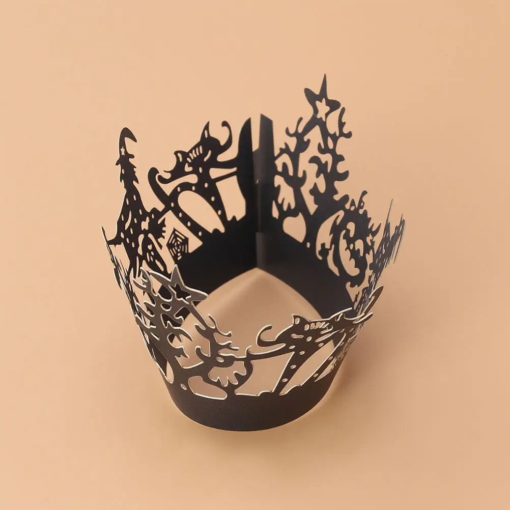 100 Pcs Lace Paper Holder Hollow Black Wrappers For Cupcakes Halloween Birthday Party Cake Wraps Birthday Party Supplies