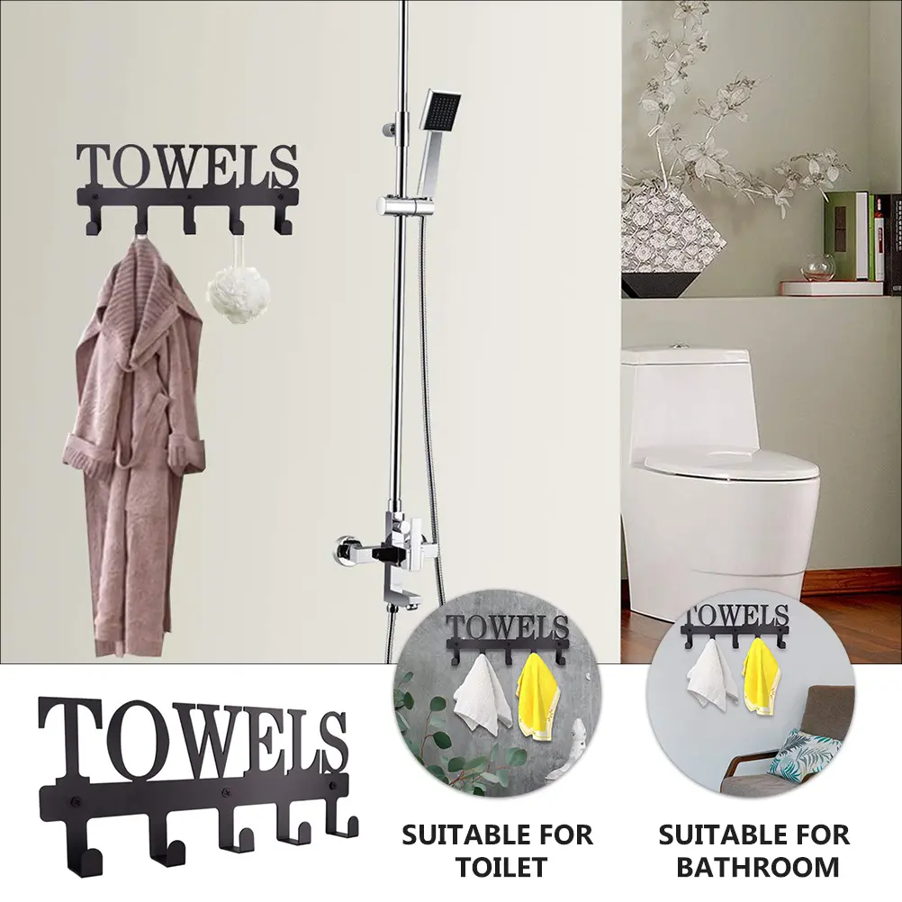 Creative Iron Towel Hook Black Wall Mounted Bathroom Storage Rack Sturdy Durable Decorative Clothing Hanger For Kitchen Toilet