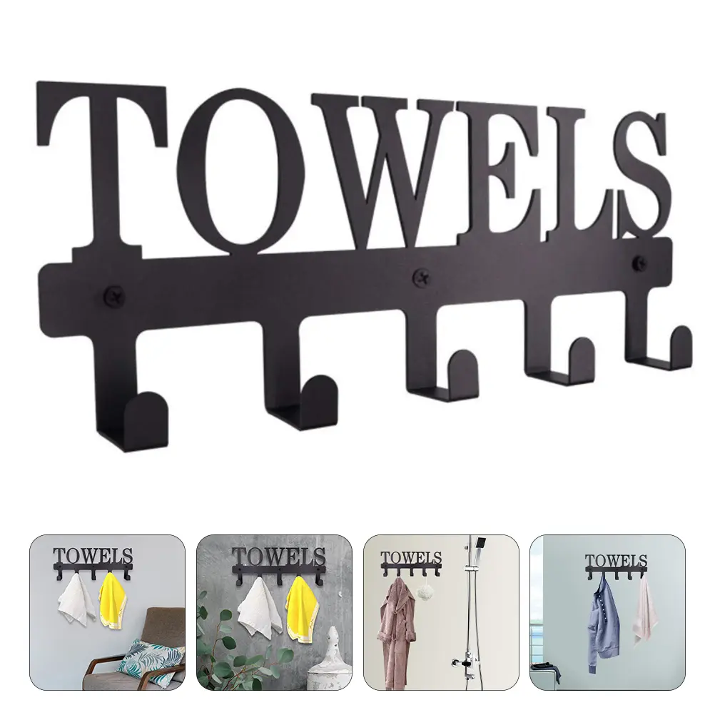 Creative Iron Towel Hook Black Wall Mounted Bathroom Storage Rack Sturdy Durable Decorative Clothing Hanger For Kitchen Toilet