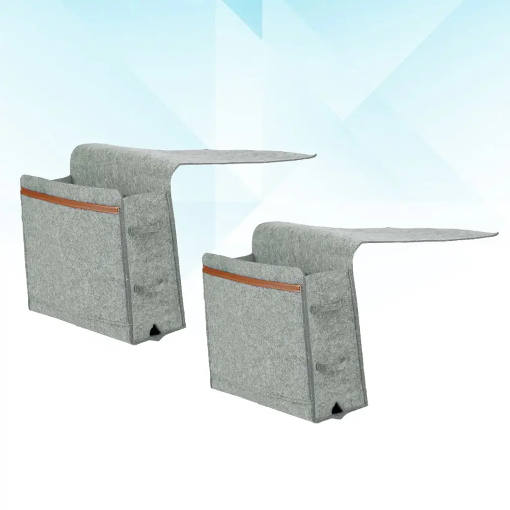 1pc Felt Hanging Storage Bag Sofa Bedside Organizer Heavy Duty Tidy Pouch For Cups Phones Magazines Simple Home Decor Light Grey