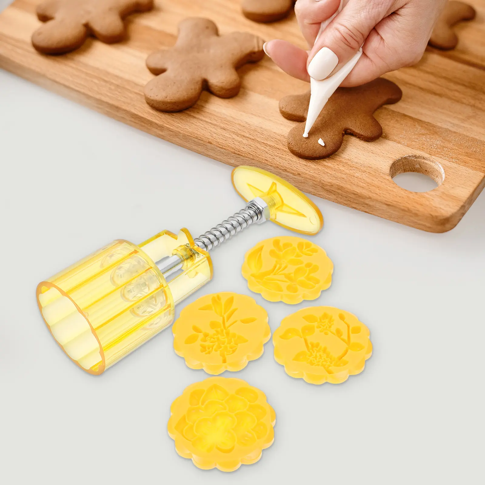 1 set Diy Moon Cake Molds Flower Shaped Baking Mold Press Maker Stamps For Mid-Autumn Festival Dessert Green Bean