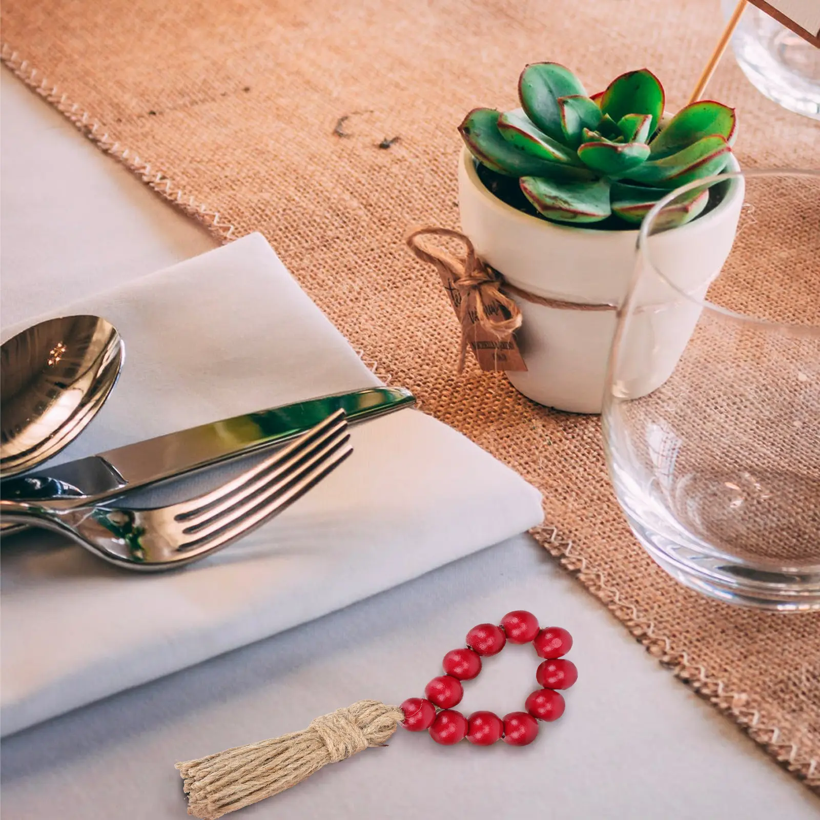 4 Pcs Wooden Bead Napkin Rings Tassell Napkins Farmhouse Colorful Beads Wedding Decor