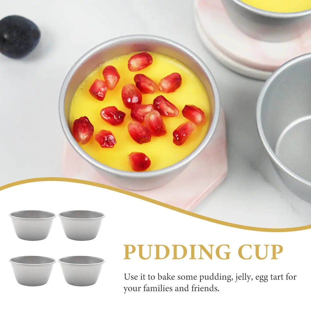 4 Pcs Pudding Cup Mold Baking Cups Equipment Cake Moulds for Muffin Bun High-carbon Steel Molds Metal
