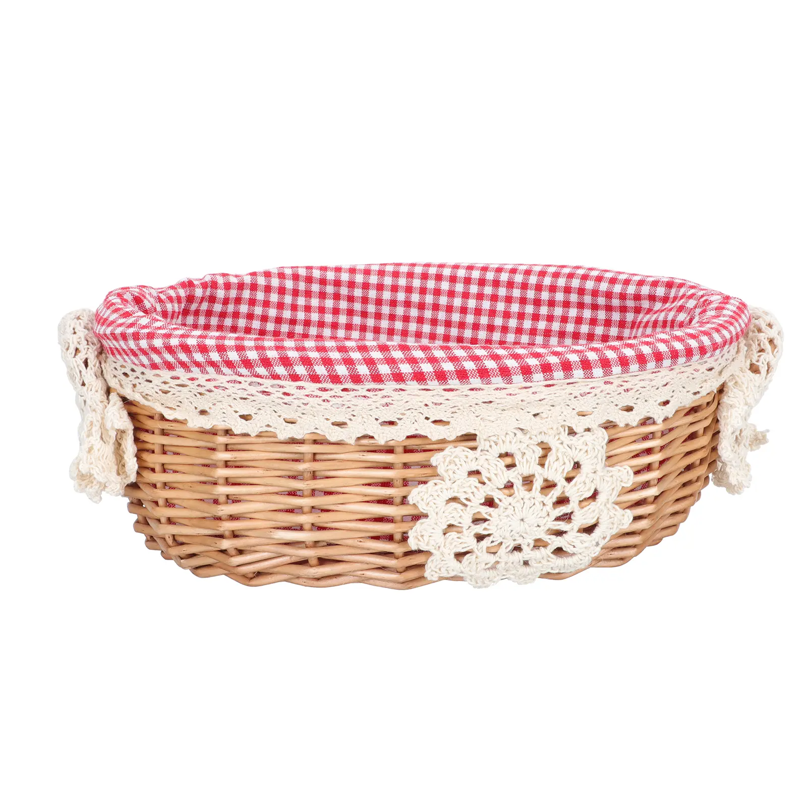 Vegetable Woven Storage Basket Picnic Food Organizer Linen Lined Sundries Container Rattan Basket For Kitchen Home Office Use