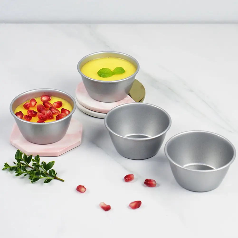 4 Pcs Pudding Cup Mold Baking Cups Equipment Cake Moulds for Muffin Bun High-carbon Steel Molds Metal