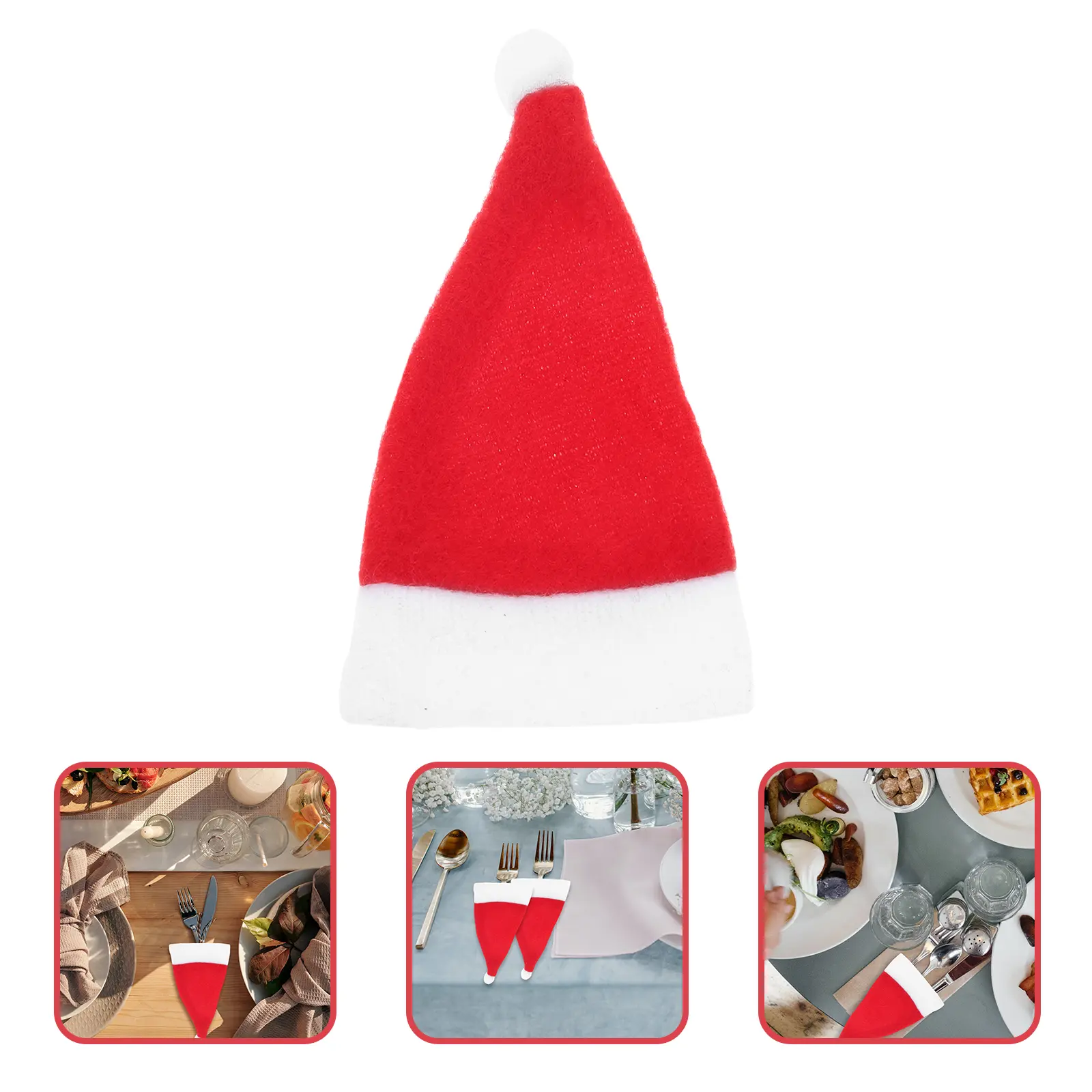 24pcs Christmas Hat Ornaments Small Santa Hats For Party Home Kitchen Wine Bottle Cover Cutlery Forks Cover Classic