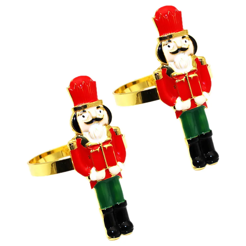 2pcs Napkin Ring Nutcracker Shape Christmas Table Decoration Decorative Buckle Wedding Party Alloy Serviette Clasps Holders