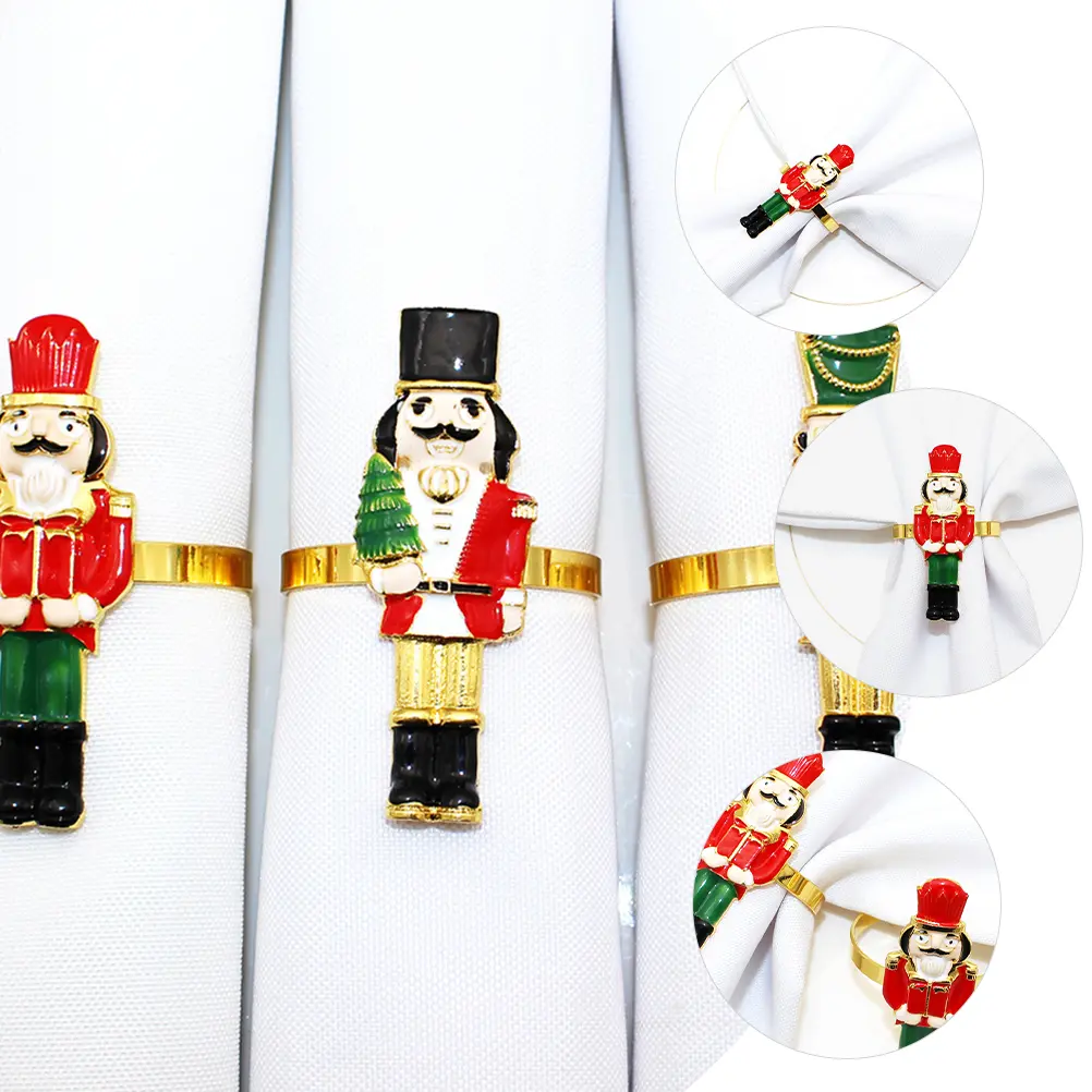 2pcs Napkin Ring Nutcracker Shape Christmas Table Decoration Decorative Buckle Wedding Party Alloy Serviette Clasps Holders
