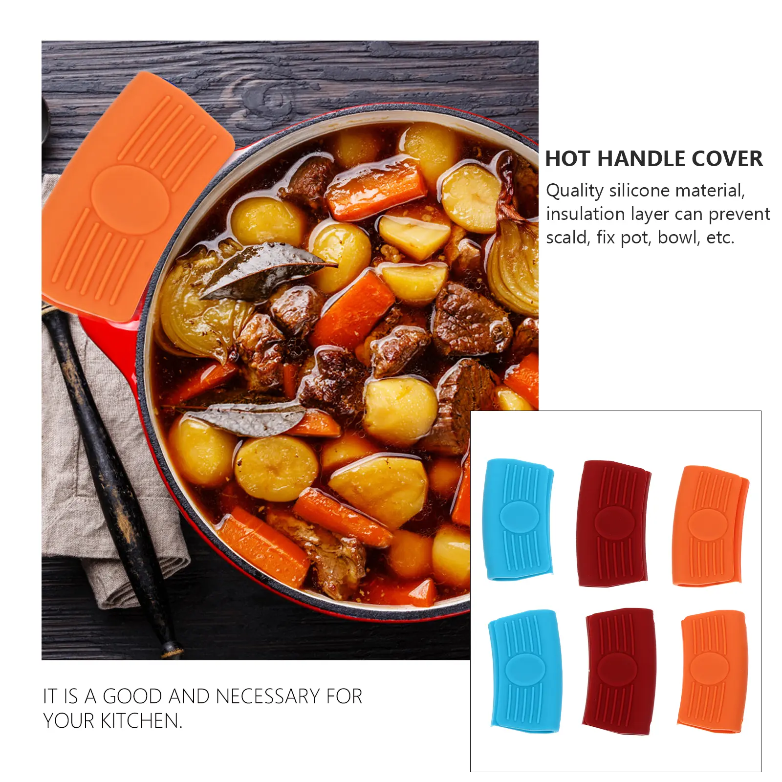 3 Pair Heat Insulated Pan Ear Clips Pot Grip Cover Hot Handle Holder For Frying Silicone Kitchen Bar Accessories