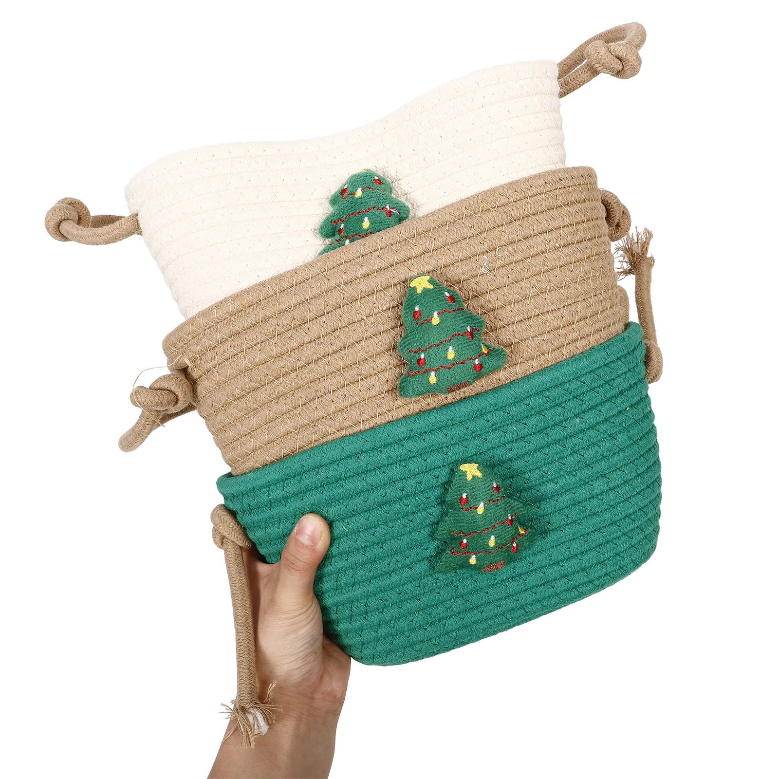 Cotton Rope Organizer Christmas Tree Hanging Basket Wall Baskets Hangable Storage