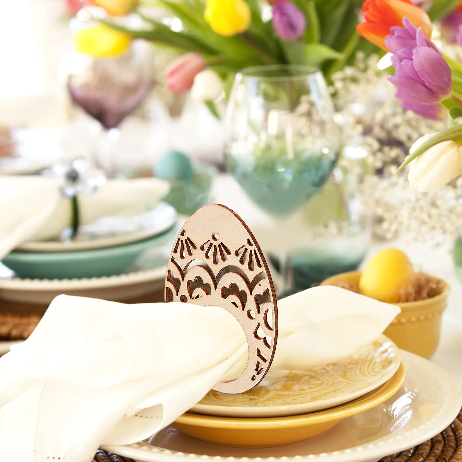 20pcs Wooden Rings Smooth Sturdy Surface Exquisite Holders For Wedding Easter Holiday Party Home Restaurant Banquet Table