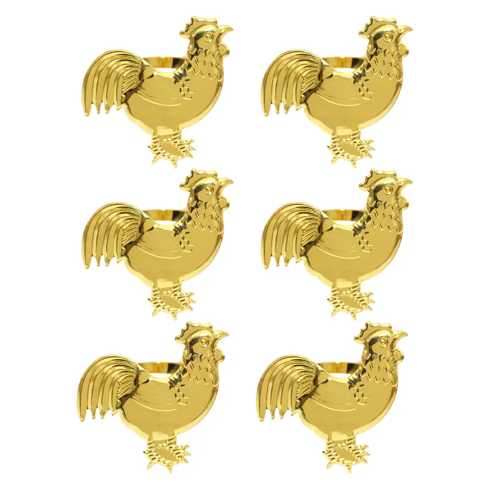 6pcs Napkin Rings Metal Rooster Shaped Decorative Serviette Buckles Wear-Resistant Table Napkin Accessories For Hotel
