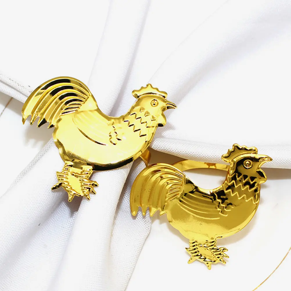6pcs Napkin Rings Metal Rooster Shaped Decorative Serviette Buckles Wear-Resistant Table Napkin Accessories For Hotel