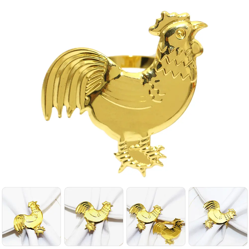 6pcs Napkin Rings Metal Rooster Shaped Decorative Serviette Buckles Wear-Resistant Table Napkin Accessories For Hotel