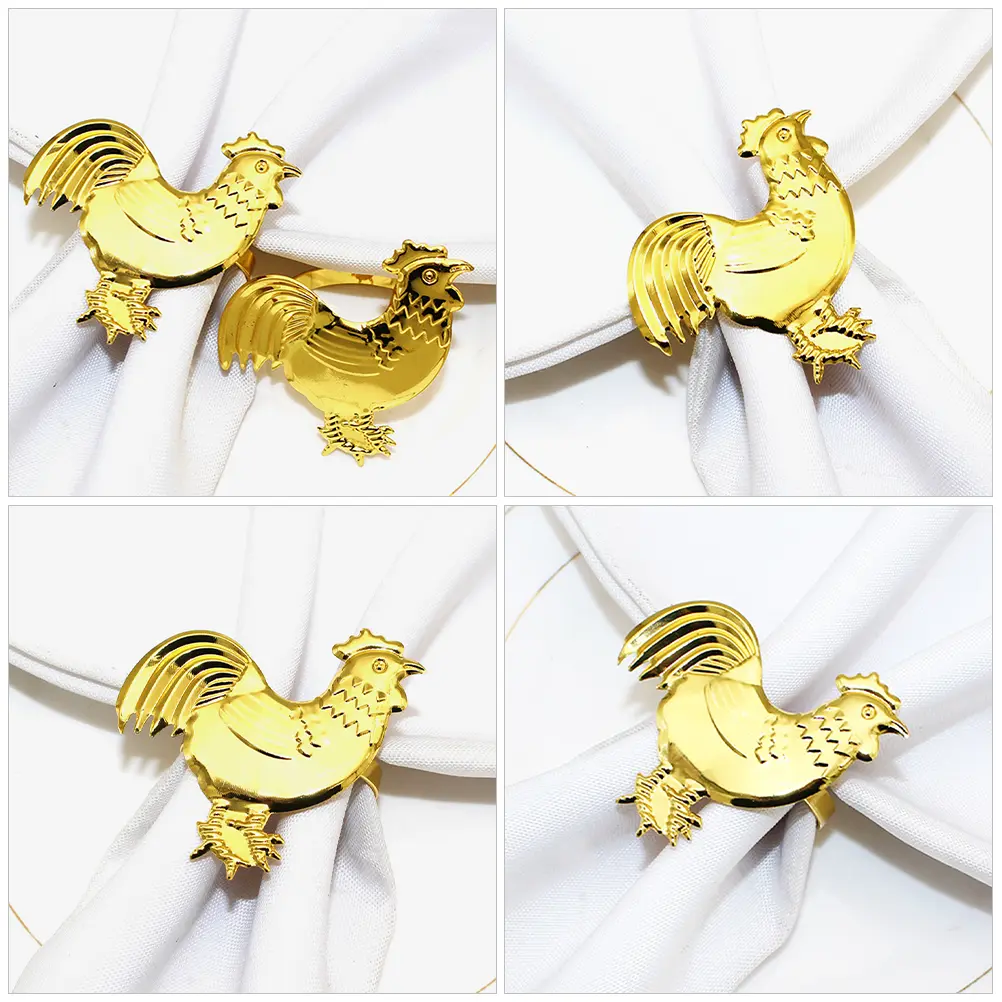 6pcs Napkin Rings Metal Rooster Shaped Decorative Serviette Buckles Wear-Resistant Table Napkin Accessories For Hotel
