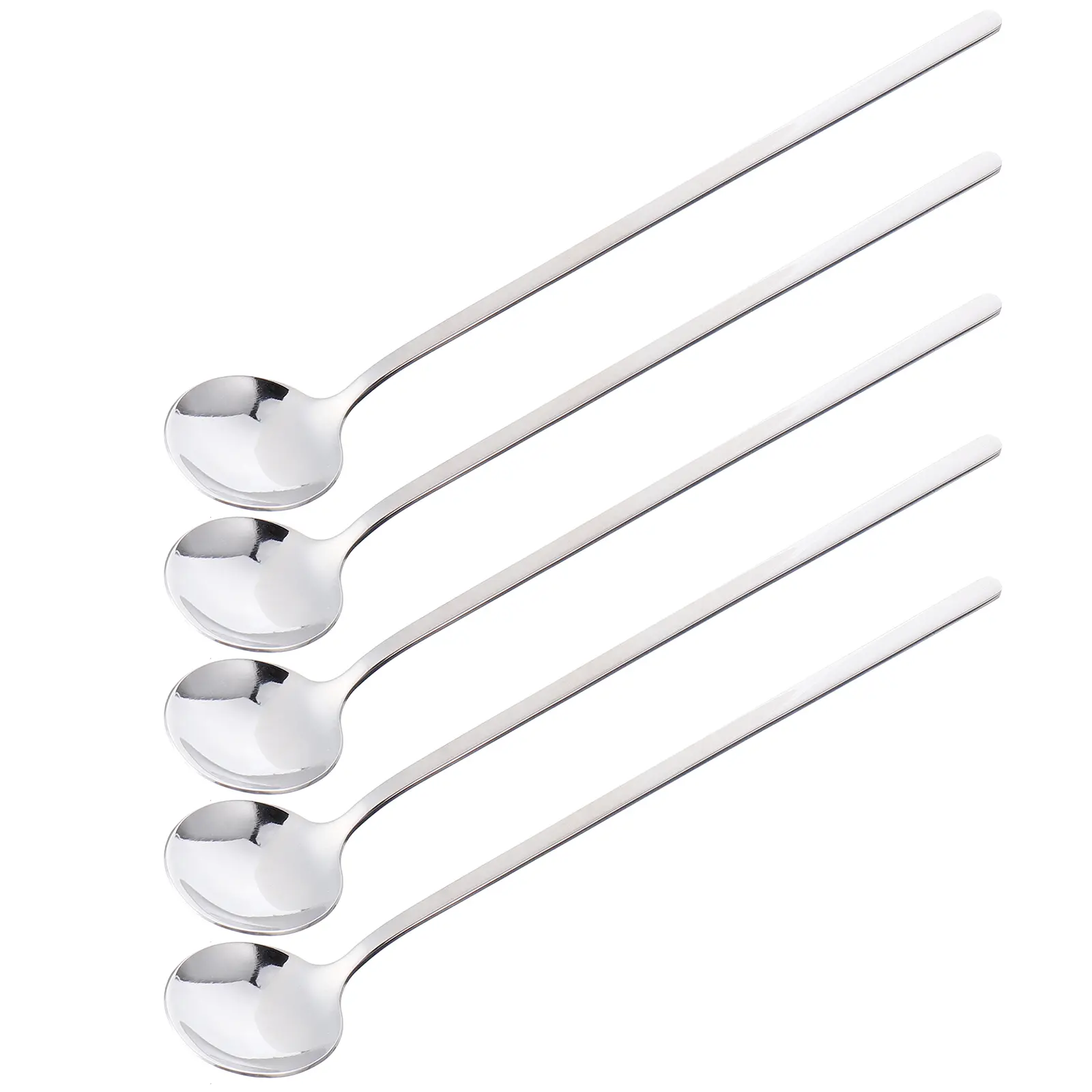 5 pcs Stainless Steel Ice Thick Handle Dessert Coffee Cake Spoon Eco-Friendly Long Round Spoon For Home Gift Use