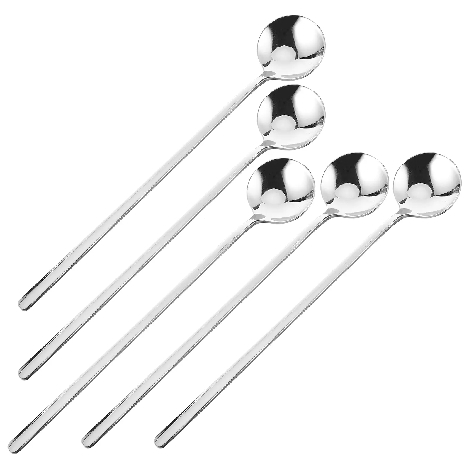 5 pcs Stainless Steel Ice Thick Handle Dessert Coffee Cake Spoon Eco-Friendly Long Round Spoon For Home Gift Use