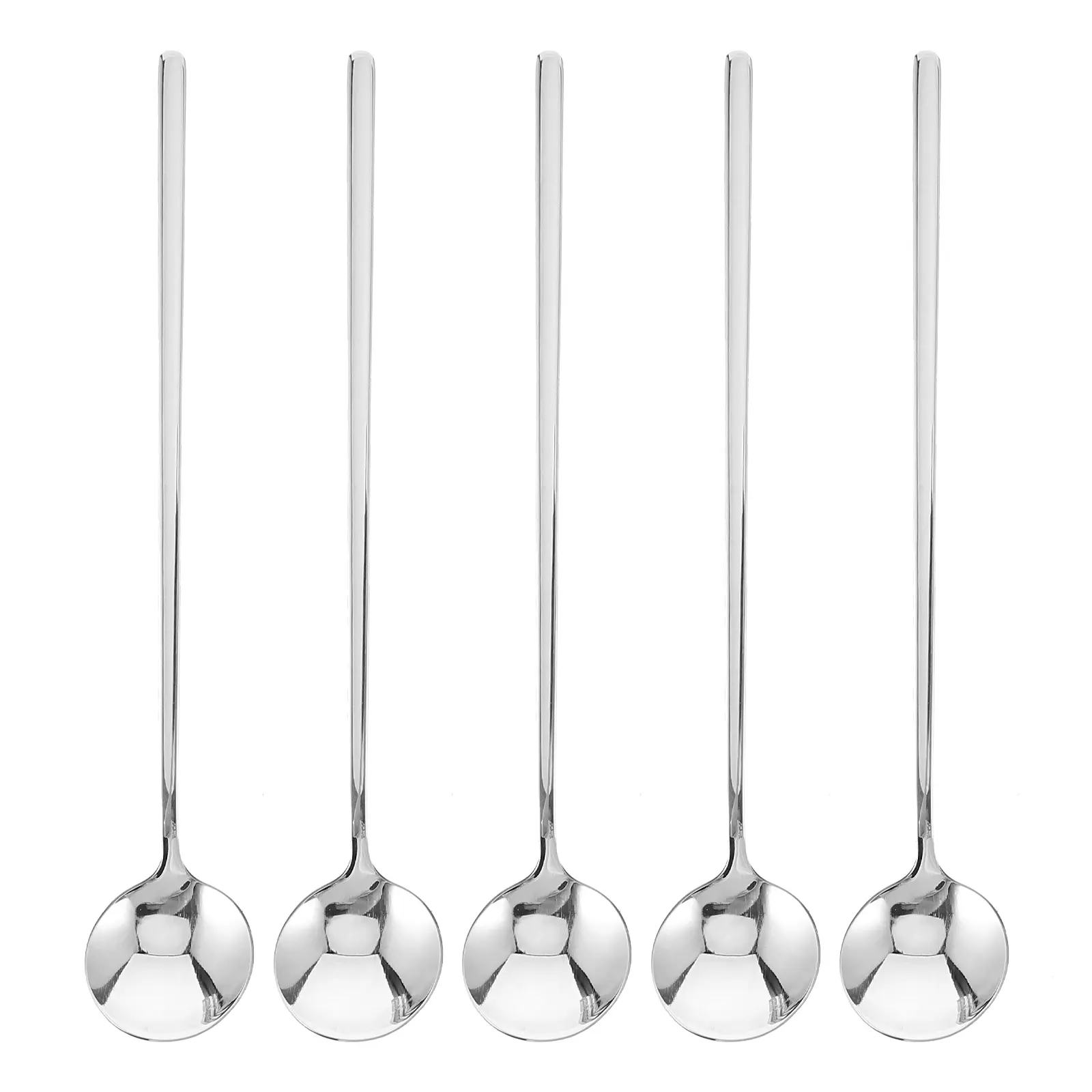 5 pcs Stainless Steel Ice Thick Handle Dessert Coffee Cake Spoon Eco-Friendly Long Round Spoon For Home Gift Use