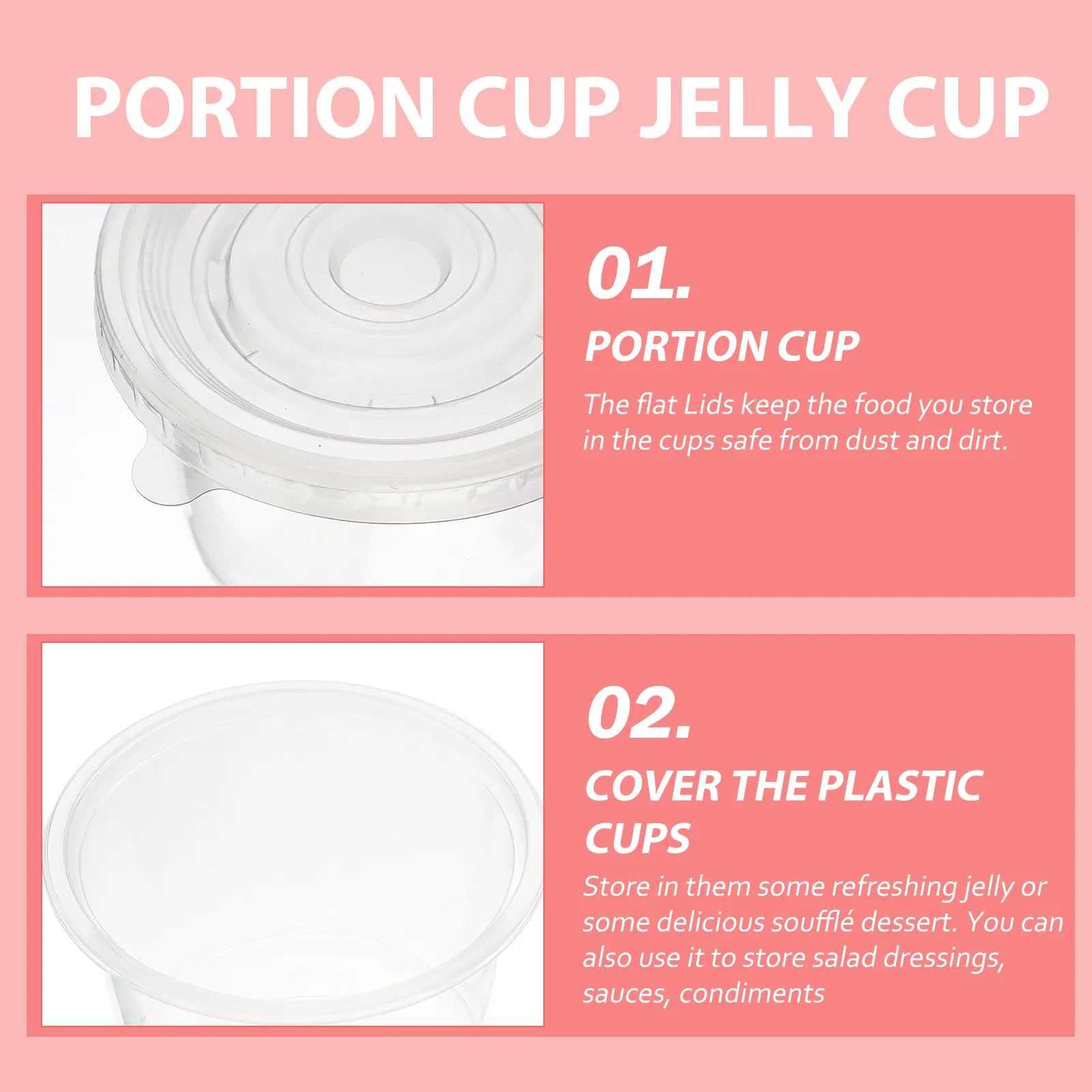 100pcs Jelly Cups Plastic Dessert Portion Reusable Hard Transparent BPA Free Lids Anti Leak Safe Strong Containers Snack Food