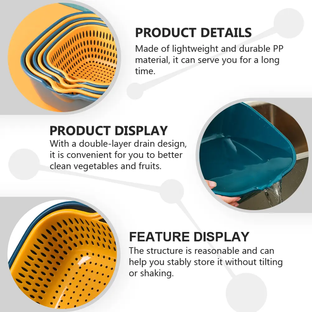 1 Set Heavy Duty Square Drain Basket Double Layer Strainer Vegetable Fruit Holder Multifunctional Storage Hollow Kitchen Gadgets