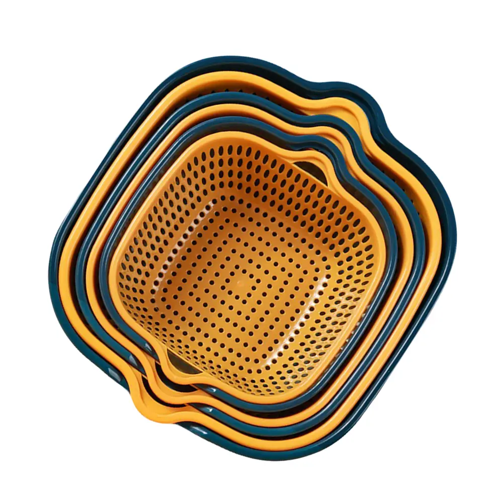 1 Set Heavy Duty Square Drain Basket Double Layer Strainer Vegetable Fruit Holder Multifunctional Storage Hollow Kitchen Gadgets