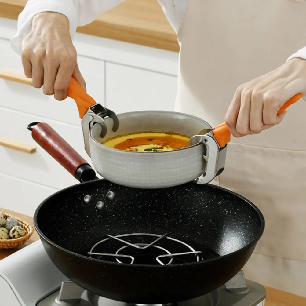 2Pcs Stainless AntiHot Bowl Clip Dish Holder Kitchen Tool Safe Cooking Practical Anti Hot Bowl Clip Design Protect Hands