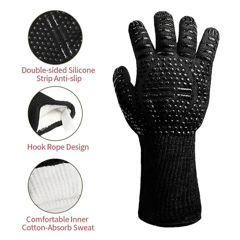 1 pc  Anti-scald Gloves Heat Glove Resistant BBQ Oven Gloves Kitchen Fireproof Barbecue Gloves Anti-slip Gloves For Cooking