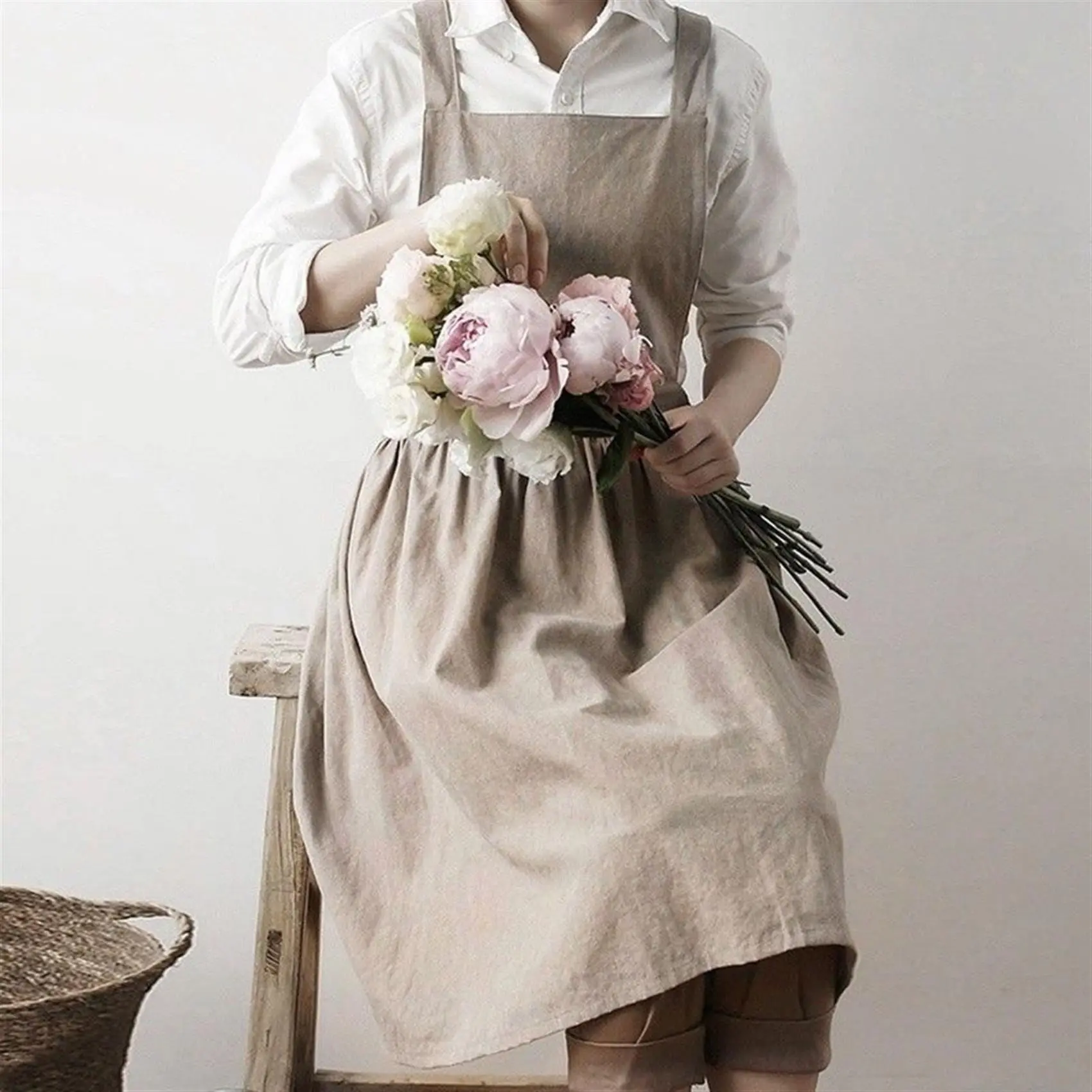 1Pc Nordic Simple Florist Apron Cotton Linen Gardening Coffee Shops Kitchen Aprons For Cooking Baking Restaurant Apron