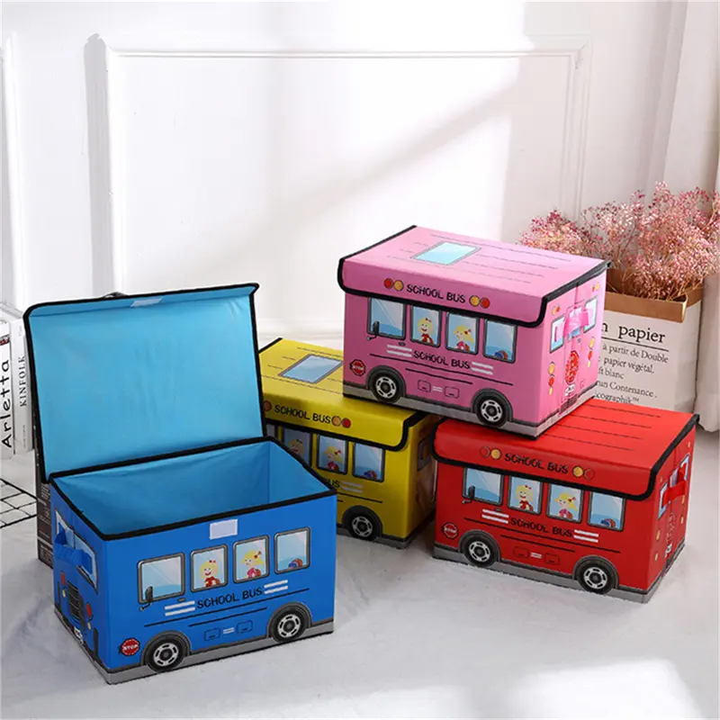 New Large Collapsible Storage Box Cartoon School Bus Foldable Kids Room Toy Box Car Snack Box Home Storage Moisture-proof Box