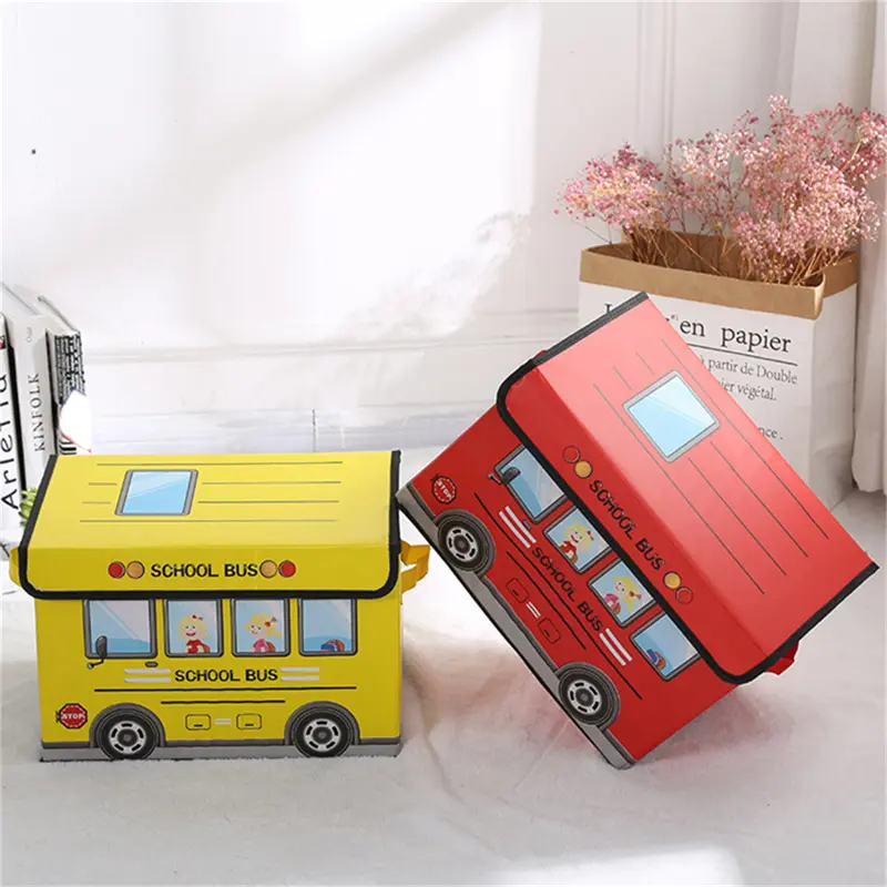 New Large Collapsible Storage Box Cartoon School Bus Foldable Kids Room Toy Box Car Snack Box Home Storage Moisture-proof Box