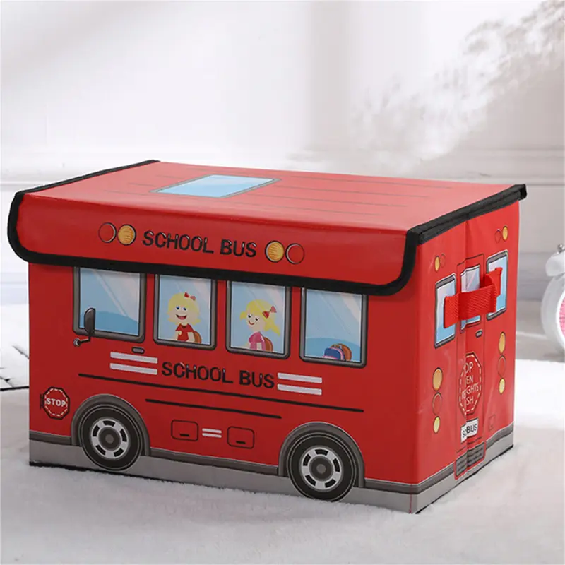 New Large Collapsible Storage Box Cartoon School Bus Foldable Kids Room Toy Box Car Snack Box Home Storage Moisture-proof Box