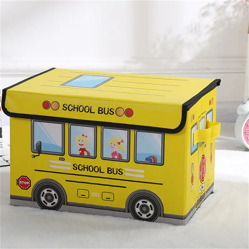 New Large Collapsible Storage Box Cartoon School Bus Foldable Kids Room Toy Box Car Snack Box Home Storage Moisture-proof Box