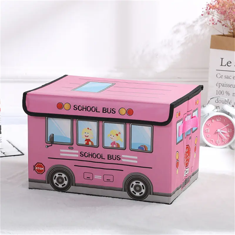 New Large Collapsible Storage Box Cartoon School Bus Foldable Kids Room Toy Box Car Snack Box Home Storage Moisture-proof Box