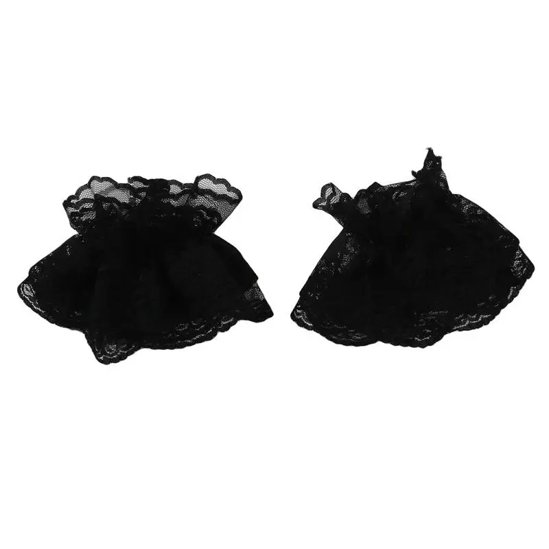 2Pcs/Pair Lolita Hand Sleeve Wrist Cuffs Ruffled Floral Black Lace Elastic Bracelet Elegant Women Girls Wrist Warmers Gloves
