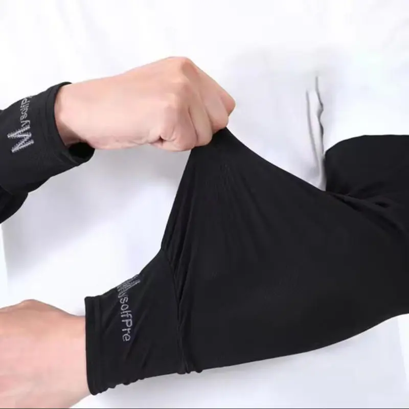 1 Pair Mens Ice Arm Sleeves Sunscreen Elastic Driving Gloves Outdoor UV Protection Arm Cover Sleeves Lightweight Cool Muff Black