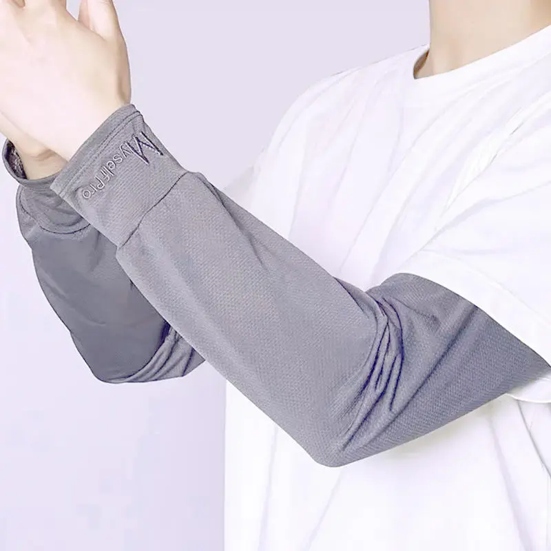 1 Pair Mens Ice Arm Sleeves Sunscreen Elastic Driving Gloves Outdoor UV Protection Arm Cover Sleeves Lightweight Cool Muff Black