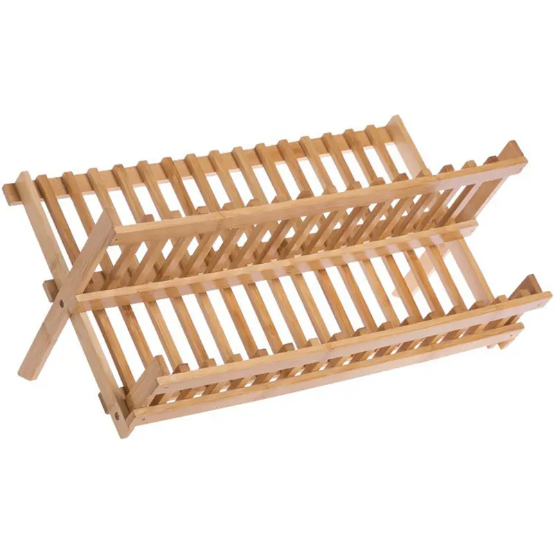 Storage Tray Bamboo double-layer Bowl Tray Rack Convenient Drain Rack Multifunctional Dish Drying Rack Kitchen Supplies
