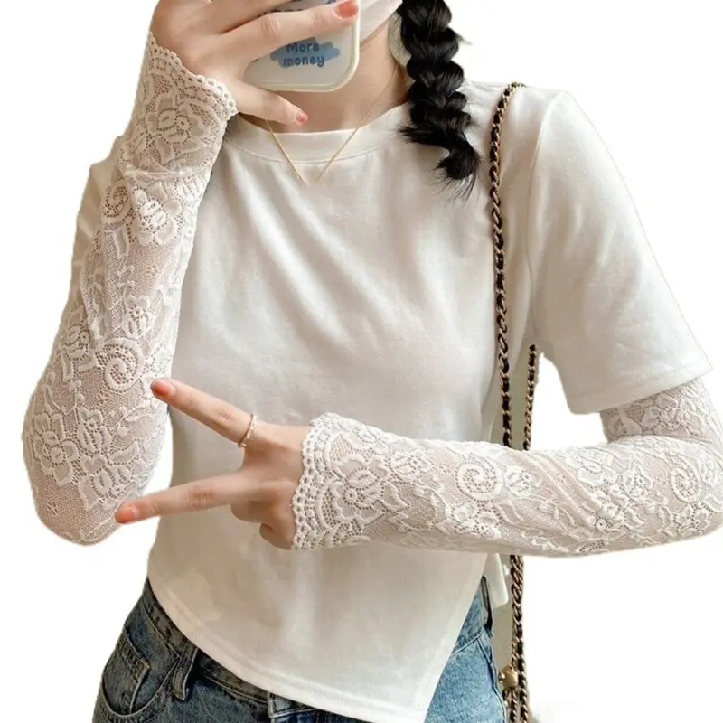 Woman Ladies Lace Arm Cover Sunscreen Long Lace Fingerless Mittens Covered Scar Elastic Sleeve Ladies Driving Gloves Scar Cover