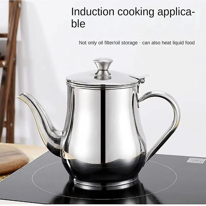 1Pc Household Stainless Steel Oil Pot with Filter 800ml 1000ml 1500ml Stainless Steel Cooking Kettle Portable Pot 300 400 550ml