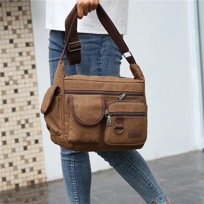 1pcs Canvas Messenger Bag Men Vintage Water Resistant Waxed Crossbody Bags Briefcase Padded Shoulder Bag For Male Handbag