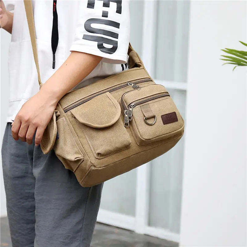 1pcs Canvas Messenger Bag Men Vintage Water Resistant Waxed Crossbody Bags Briefcase Padded Shoulder Bag For Male Handbag