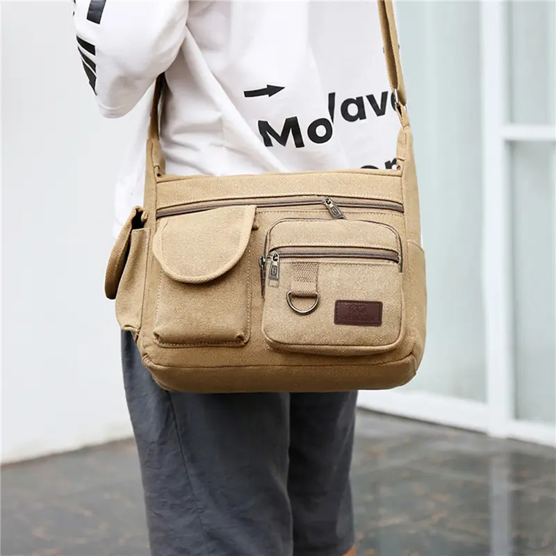1pcs Canvas Messenger Bag Men Vintage Water Resistant Waxed Crossbody Bags Briefcase Padded Shoulder Bag For Male Handbag