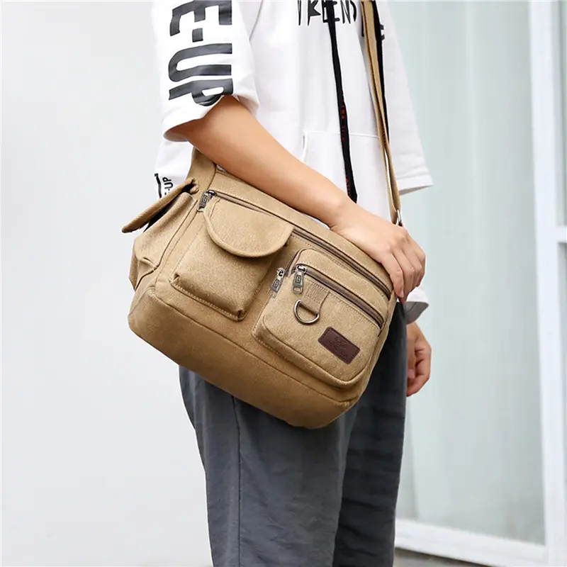 1pcs Canvas Messenger Bag Men Vintage Water Resistant Waxed Crossbody Bags Briefcase Padded Shoulder Bag For Male Handbag