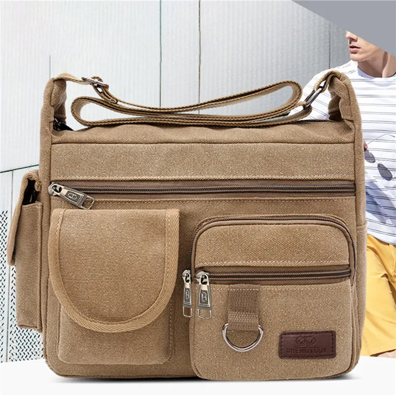 1pcs Canvas Messenger Bag Men Vintage Water Resistant Waxed Crossbody Bags Briefcase Padded Shoulder Bag For Male Handbag
