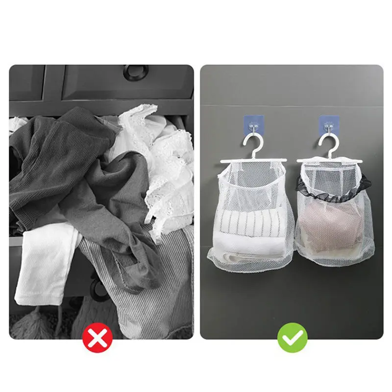 White SpaceSaving Breathable Mesh Bag Kitchen Laundry Holder Fruit Vegetable Pouch Bathroom Storage Bags Clothespin Bag Hanging