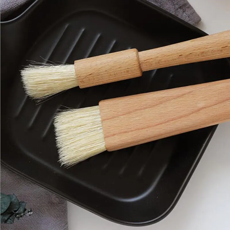 1pc/2pcs Household Kitchen Brush Barbecue Oil Brush Round Handle Bristle Brushes Flat Pastry Baking Brush Kitchen Cooking Brush